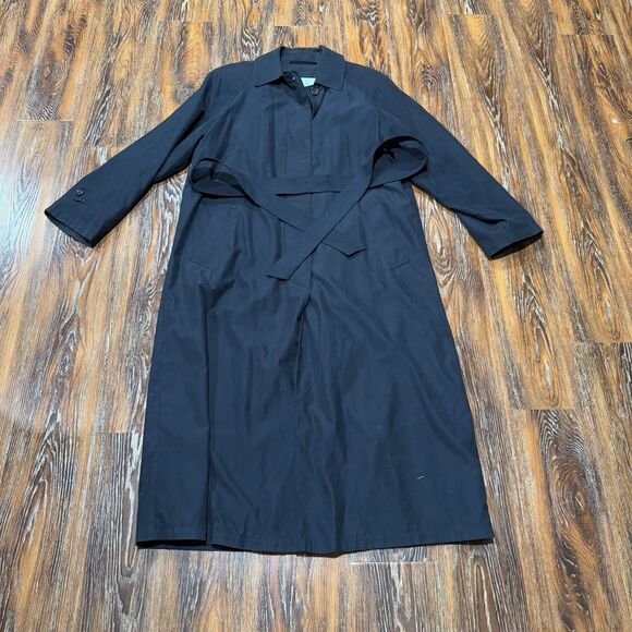 London Fog Men’s / Women’s Size 8 Black Trench Coat Jacket S /‎ M - Picture 1 of 12